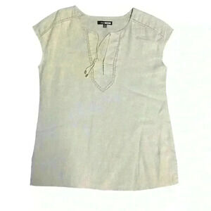 Ellen Tracy Classic Linen Tunic w/ Crochet Trim. Color: Sand Size M